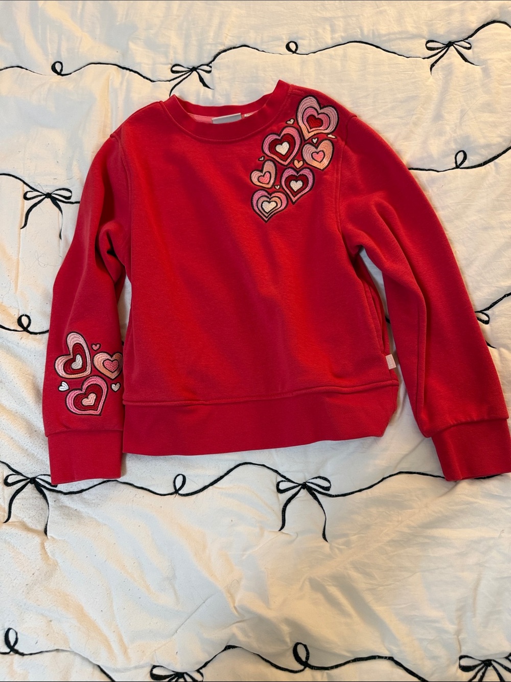 Scotch & Soda Red Crewneck Sweatshirt with Heart Embroidery